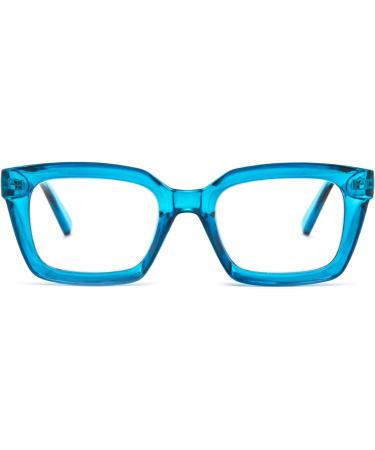 MMOWW Oversized Anti Blue Light Reading Glasses for Women - Square Frame, Transparent Blue 2.0 - Buy Online on GoSupps.com