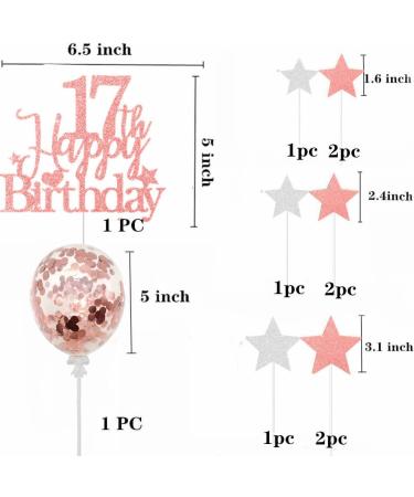 Elicola 17th Birthday Cake Toppers 17th Happy Birthday Cake Topper Rose Gold Glitter with Star Topper and Confetti Balloons for 17th Woman Birthday Party Decoration Supplies - Buy Online on GoSupps.com