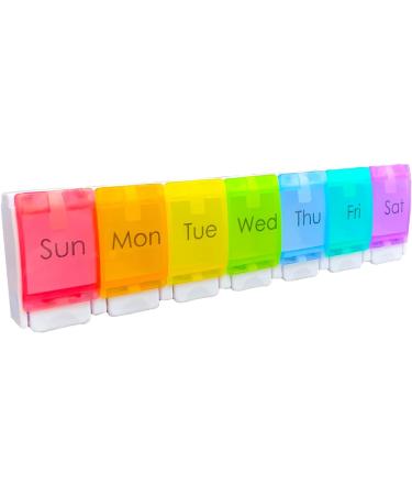 2 Pcs XL Weekly Pill Organizer - Arthritis Friendly Travel 7 Day Pill Box Large Vitamin & Supplement Case - Popup Open Design (Rainbow - Buy Online on GoSupps.com