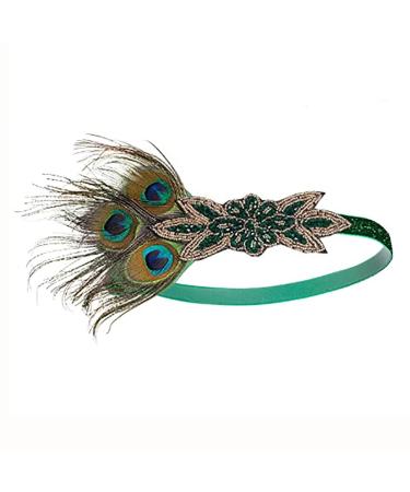 IYOU Green Gatsby Headpiece Crystal Peacock Feather Flapper Headband 1920s Vintage Festival Party Hair Accessories for Women