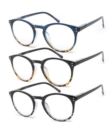 Vecien reading glasses 3 Stuecke springs hinge glasses matt finish for one crystal glasses give you ultra-clear visibility spring hinges sample design for men and women black white black yellow blue yellow 3.0 dioptries