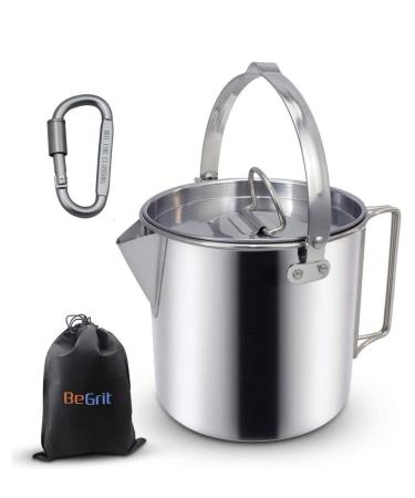 BeGrit Camping Coffee Pot Camping Pot Tea Kettle Stainless Steel Hiking Pot Portable Percolator Coffee Pot with Handles and with Lids for Camping Hiking Picnic