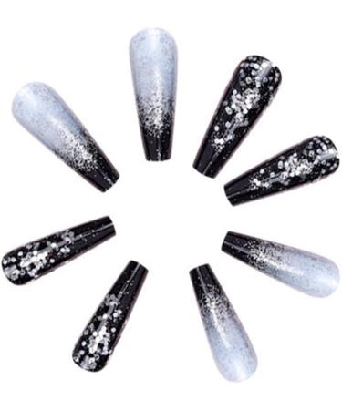 Joselin Black Gradient Applique Diamond False Nails Long Coffin Nail Tips Glitter Diamond Nails Nail Art - Buy Online on GoSupps.com