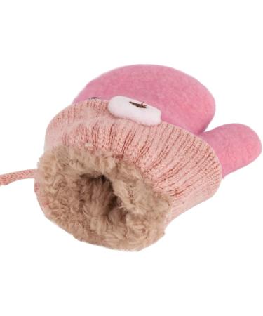 Infant Toddlers Winter Mittens with Cute Cartoon Design - Dual Layers Plush Padded Knitted Gloves for Baby Girls Boys 0-3 Years - Light Watermelon Red - Buy Online on GoSupps.com