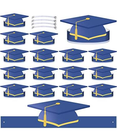 40 Pieces Paper Graduation Crown for Kids  Adjustable Paper Hats Blue