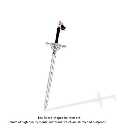 Chinese Style Sword Shaped Hair Chopsticks Set with Red Gemstone - 3 PCS Hair Accessory for Women and Girls (Type A) - Buy Online on GoSupps.com