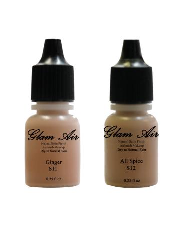 Two(2) Glam Air Airbrush Foundation Makeup S11 Ginger & S12 All Spice in Satin Finish 0.25oz Bottles(normal to Dry Skin)
