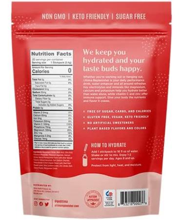 Ultima Replenisher Electrolyte Hydration Powder - Cherry Pomegranate, Sugar Free, 0 Calories, 20 Stickpacks - Keto, Non-GMO, Gluten-Free - Buy Online on GoSupps.com