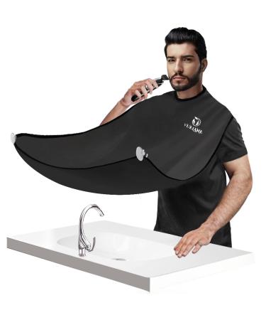 Beard Trimming Catcher Bib - Beard Bib Hair Catcher Apron, Men's Beard Shaving Trimming Cape, Anti Stick Beards, with Strong Suction Cups, Gifts for Husband Father, Black