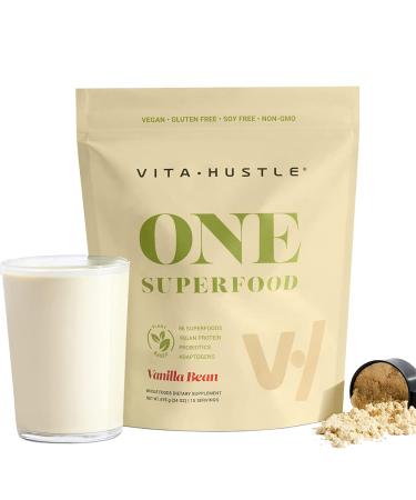 VitaHustle ONE Superfood Protein Powder Vanilla, 20G Vegan Protein, Meal Replacement, 86 Superfoods, 22 Vitamins & Minerals, Probiotics, Paleo, Keto, Dairy Free, No Added Sugar (Vanilla Bean)