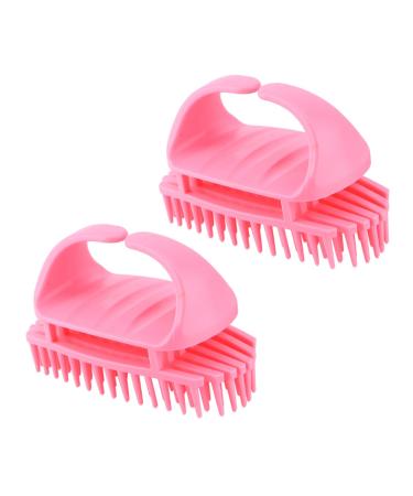 Foytoki 2 pieces silicone shampoo brush head massage brush for adult hair washing comb headwashing silicone shampoo hair brush hair washing comb massage hairbrush 10.5x7x5.5cm pink