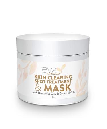 Skin Clearing Acne Spot Treatment And Acne Cream- Face Acne Treatment With Witch Hazel and Kaolin Clay Mask Acne Treatment For Face Adult and Teen Breakouts by Eva Naturals, 2 oz.