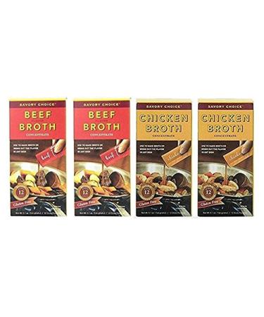 Savory Choice Liquid Chicken and Beef Broth Concentrates 5.1 oz, (Set of 4 Boxes, 2 each)