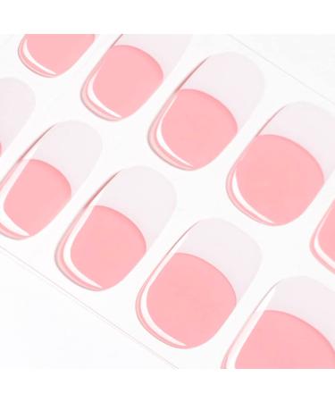 Danni & Toni 28 Stickers Semi Cured Nail Wraps Soft Self-Adhesive Gel Nail Stickers(Timeless French Tips) French Manicure Stickers with a Predominantly Pink Colour Scheme