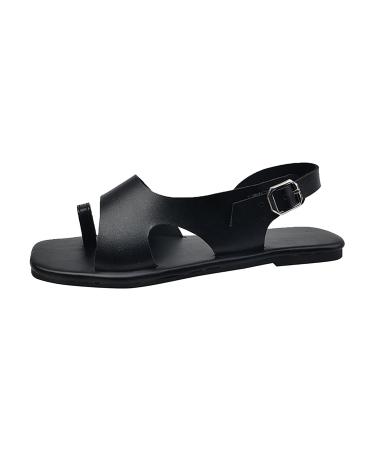 XTZYGLFD casual hollow belt buckle with a flat floor Roman shoes summer sandals for women fashionable women's sandals black 5 UK 3xbnarrow
