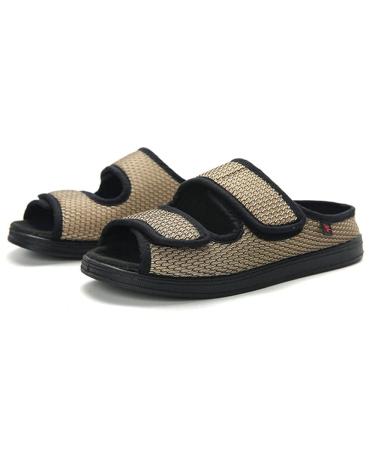 QDCZDQ Woman Diabetic Shoes Extra Wide Width Open Toe Sandals Women Casual Adjustable Walking Shoes Wide Shoes for Elderly Swollen Feet 5 US Kaki