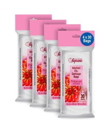 Club Supreme Potpourri Scented Kitchen Clear Garbage Bags - Small Plastic Trash Bags for Kitchen Etc - 51 X 56 Cm/20 X 22 In - 21 Liters Transparent 33 Count (Pack of 4)