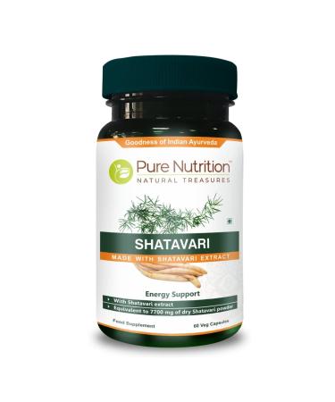 Pure Nutrition Shatavari Extract 700mg. (Equivalent to 7700mg Shatavari Root Powder). Non GMO | Once Daily | 60 Day Supply.