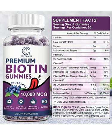 Biotin Gummies for Hair, Skin & Nails Growth - 10000mg Vitamins - Blueberry Flavor - 60 Count Vegan Pectin - Men, Women, Kids - Buy Online on GoSupps.com