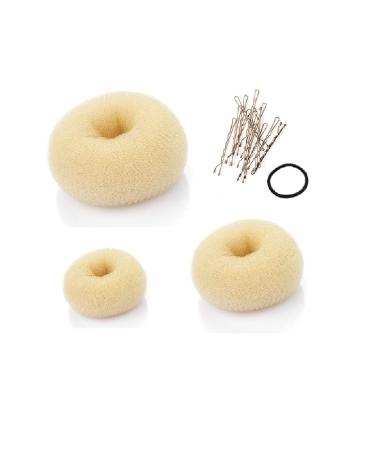 Beaute Galleria 3 Pieces Hair Donut Bun Maker Ring Style Mesh Chignon Ballet Sock Bun (Large  Medium  Small) (Beige/Blonde)