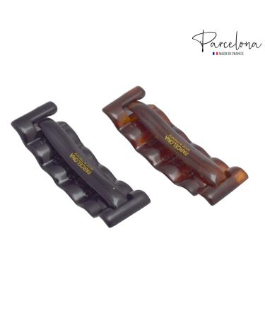 Parcelona French Crinkled Shell Brown and Black Celluloid Acetate 2-Piece Hair Clip Barrettes Set - Strong Hold and Non Slip Grip for Women - Buy Online on GoSupps.com