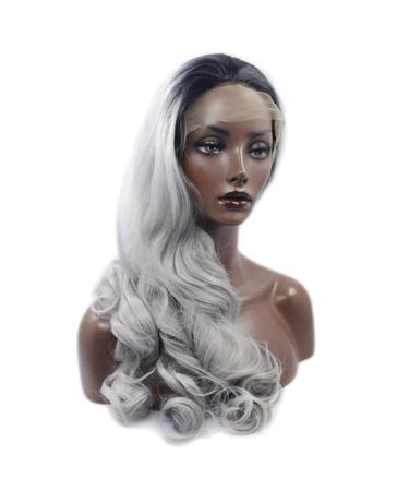BGHJUE Silver Grey Black Lace Front Wig - 22 Long Wave Synthetic Wig for Women - Buy Online on GoSupps.com