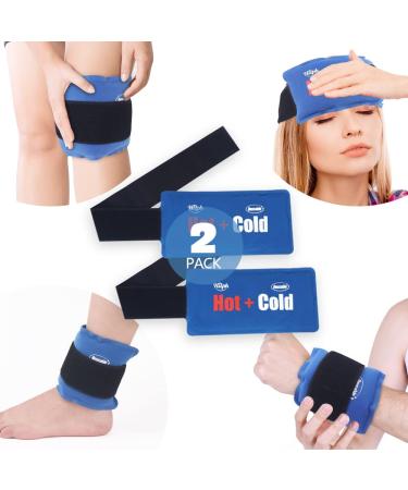 Hilph®Reusable Gel Cold & Hot Packs 2 Pack, Adjustable Flexible Gel Ice Pack with Extenders Strap for Knee, Head, Arms and Ankle Pain Relief, Provide Relief Sprains, Swelling, Bruises
