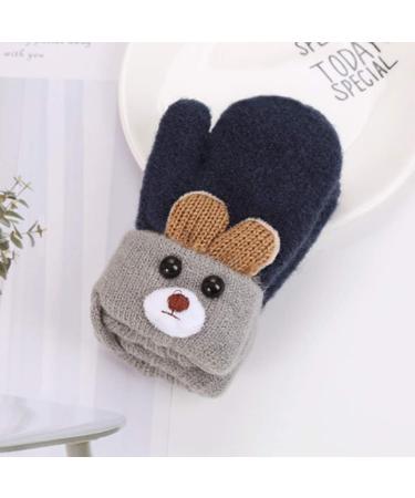 RUIXIA Kids Winter Knitted Bear Gloves | Cute Cartoon Hang Neck Mittens for Newborn Baby | Thicken Cashmere Thermal Mittens for Boys and Girls 0-3Y | Deep Blue - Buy Online on GoSupps.com