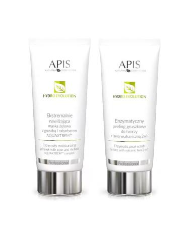 Bee APIS HYDRO EVOLUTION gel mask & enzymatic peeling set with pear rhubarb volcanic lava extreme hydration and skin renewal ideal for face and body 2 x 200 ml