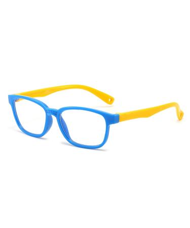kurkip Blue Light Blocking Silica Glasses for Kids Children's Computer Glasses for Age 4-13 Unbreakable Frame Anti-Blue Ray Glasses With Case Anti UV400 & Eyestrain Blue+yellow