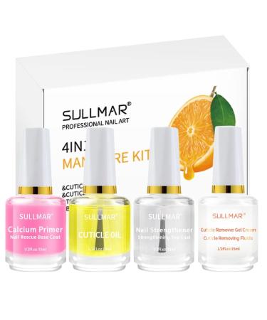 SULLMAR 4in1 Nail Cuticle Oil Nail Repair Nail Hardener Nail Strengthener Nail Rescue Calcium Primer for Thin Nails Growth Nail Repair Nail Care Kit with Cuticle Oil Cuticle Remover Gel Cream 4IN1 Cuticle OiL & Cuticle R...