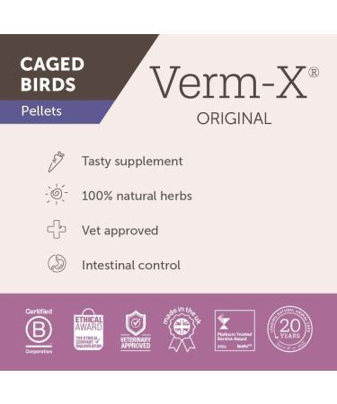 Verm-X Original All Natural Pellets for Caged Birds. SupportsIntestinal Hygiene. Vet Approved.Restores and Maintains Gut Vitality. Wormwood Free Recipe. clear - Buy Online on GoSupps.com