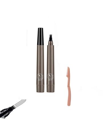 BARASH Magic Eyebrow Pencil with Eyebrow Razor 3D Waterproof Microblading Eyebrow Pencil Contour Pen 4 Tipped Precision Eyebrow Pen Fine Stroke Eyebrow Pencil Natural Size Gray Bro