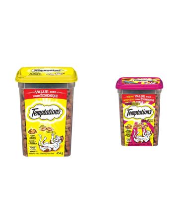 TEMPTATIONS Adult Cat Treats Tasty Chicken Flavour 454g Tub + TEMPTATIONS Mix-Ups Cat Treats (Chicken Turkey & Beef Flavour) 454g Tub Cat Treats + Cat Treats Turkey Chicken 454 g (Pack of 1)