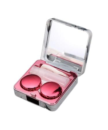 TYCIONG Portable Square Contact Lens Case with Marble Surface and Mirror Hot Pink