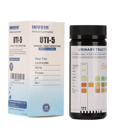 INVBIO URS 5-in-1-Urine Test Strips 5 Parameters Protein/Leukocytes/Nitrite/pH/Blo, UTI Strips/Urinary Tract Infection Strips- 50 Cnt, 50 Count (Pack of 1)