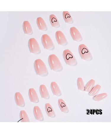 Vemalo Medium Heart Nude Fake Nails - 24Pcs Coffin Press on Acrylic Nails for Women and Girls - Buy Online on GoSupps.com