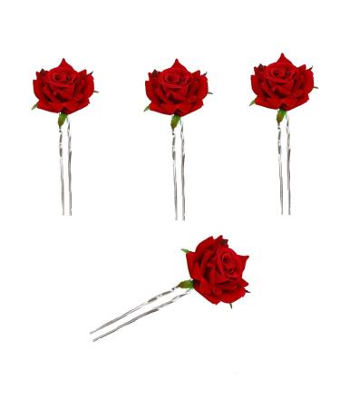 Rose Flower Hair Clips  4PCS Small Red Rose Hair Clip  Bridal Hair Pins Flower for Women and Girls Wedding Halloween Party(Red)