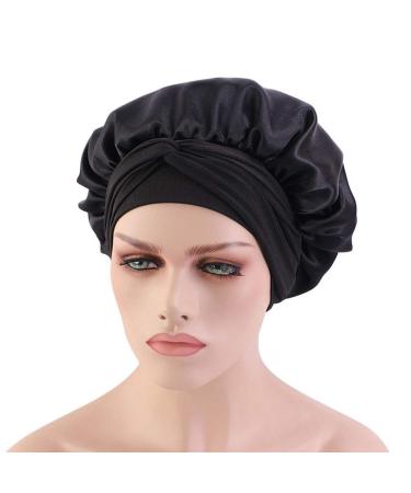 Wide Band Satin Bonnet Cap for Curly Hair | Black Silk Hair Wrap for Women - Perfect for Sleeping - Buy Online on GoSupps.com