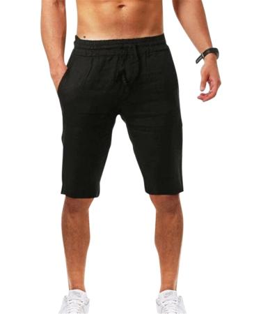 Men's Linen Cargo Pants - Multi-Pocket Summer Overalls for Hiking & Leisure - A5 Black - Buy Online on GoSupps.com