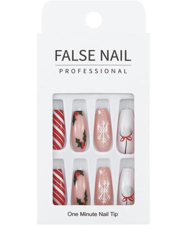 Christmas False Nails Snowflake Press on Nails Elk Stick on Nails Red Long Fake Nails Full Cover Nails Tips 24pcs for Women and Girls With solid glue nail lamp (Size : 9) - Buy Online on GoSupps.com
