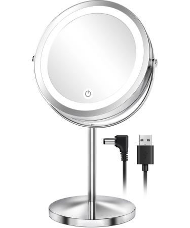 ALHAKIN Lighted Makeup Mirror  10x Makeup Mirror with Lights  7 Inch Double Sided Magnifying Vanity Mirror with 3 Color LED Dimmable Desk Lit Cosmetic Mirror  Chrome
