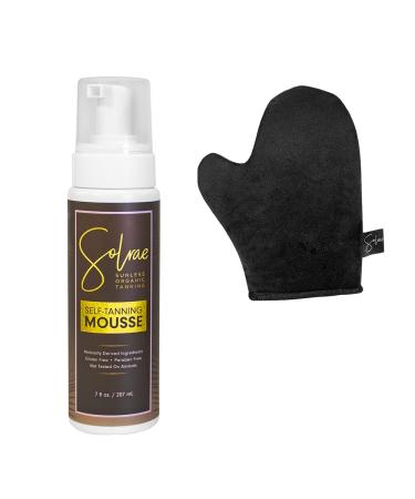 Solrae Sunless Self Tanning Mousse | Tanning Mitt Included | Naturally Derived Ingredients | Easy Apply | Organic | 7 oz/207 ml