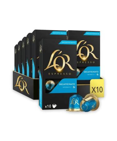 L OR Espresso Decaf Intensity 6 Compatible With Nespresso Aluminium Coffee Capsules - 10 Packs of 10 Capsules (100 Pods)