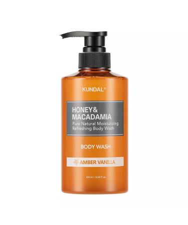 Kundal Nature Honey&Macadamia Moisturizing Body Wash Amber Vanilla Deep Nourishment 33 Natural Extracts Blend 10 000 ppm Safe for All Ages Soft & Smooth Skin 500ml(16.9Fl oz)