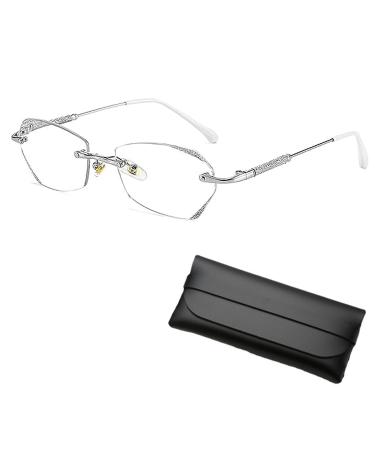 Zanlion Women's Diamond Rimless Anti-Blue Light Presbyopia Glasses Anti-Fatigue Frameless Bifocal Reading Glasses Ultra Light (Silver +1.50) Silver +1.50