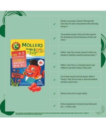 M LLER'S Omega 3 Capsules Natural Fish Oil Omega3 for Kids with DHA and EPA No Gluten Lactose or Added Sugar & Easy to Chew Strawberry Flavor 36 Capsules Strawberry 36 Count (Pack of 1) - Buy Online on GoSupps.com