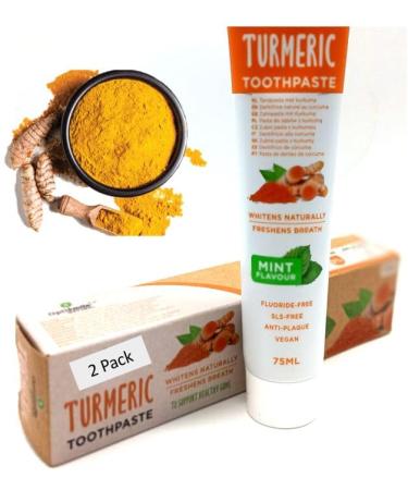 Toothpaste turmeric Turmeric Toothpaste Natural Vegan Toothpaste With Mint Flavor SLS Free Tooth Paste Natural Whitening Close Paste Curcumin Toothpaste (75 ml X 2 Pieces)