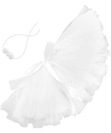 Amosfun Infant Tutu Skirt with Floral Headband | Baby Newborn Apparel Photography Prop | White | 17.5x12x0.1cm - Buy Online on GoSupps.com