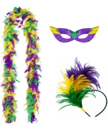hgnxa Mardi Gras Costume Accessory Set Mardi Gras Tricolor Eyemask Feathers Headband Neckerchief for Womens Girls Cosplay Gift Purple - Buy Online on GoSupps.com